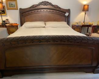 Ashley Furniture Co. Split King bed, beautiful carved details