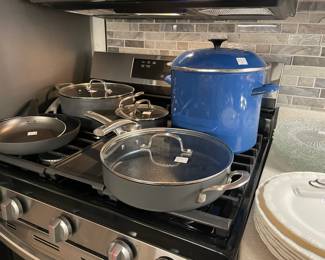 Emeril Lagasse pans, Le Creuset blue stock pot
