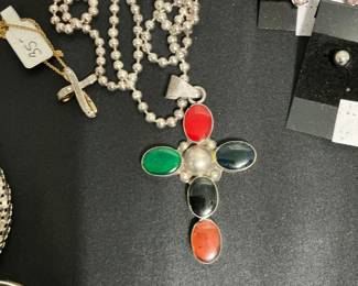 925 Cross, genuine stones 925 chain