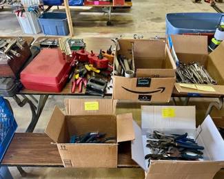 Variety of hand tools, including sockets, wrenches, pipe cutters, pipe wrenches, impact wrenches, come a long (2 1/2 ton), etc.