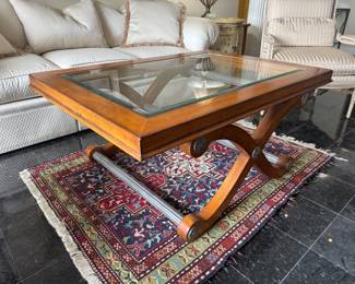Century Furniture Mahogany Base & Top with Glass Top Rectangular Coffee Table (37"D x 51"W x 23"H)