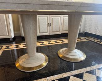 Henredon 2 Pedestal Rectangular Dining Table (66"L x 42"W x 29"H with 2 Leaves 22"L each)