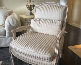 Sherrill Furniture Co. Upholstered Cream Striped Accent Chair (30"D x 32"W x 41" Back Height / 2 Available)