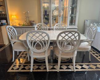 Henredon 2 Pedestal Rectangular Dining Table (66"L x 42"W x 29"H with 2 Leaves 22"L each) with Henredon Dining Chairs (2 Armchairs & 6 Side Chairs)