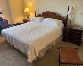 Thomasville Mahogany Eastern King Bed with Thomasville 3 Drawer End Table (27"W x 17"D x 25-1/2"H / 2 Total)