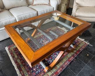 Century Furniture Mahogany Base & Top with Glass Top Rectangular Coffee Table (37"D x 51"W x 23"H)