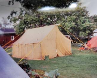 Picture of tent set up includes stove and insulation and more