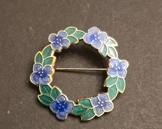 Fish & Crown Pansies Wreath Brooch