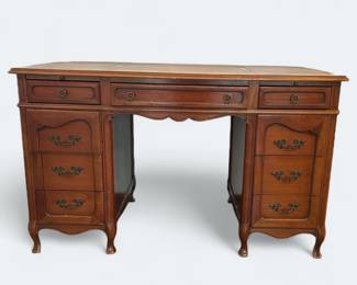 Vintage 9 Drawer Leather Top Desk