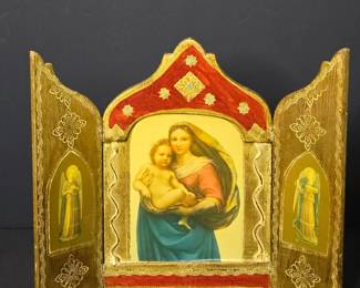 Vintage Raphael Sistine Madonna Florentine Triptych, Made in Italy