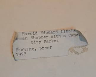 Harold E Little "Woman Shopper with Cane" Etching Proof