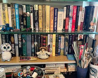 Books. Sewing items
