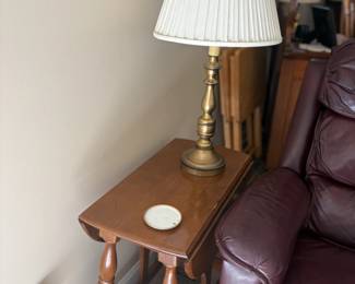 . . . maple end table and brass lamp