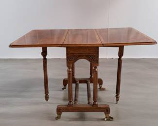 Antique Banded Mahogany Gateleg Table on Casters