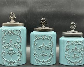 (3) American Atelier Turqouise Canisters & Lids