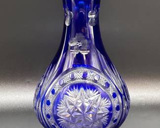 Vintage Bohemian Cobalt Cut to Clear Vase