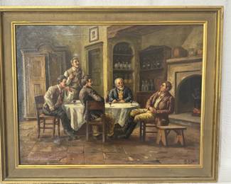 Men of 19th C at Table, Oil Painting by B Rocco