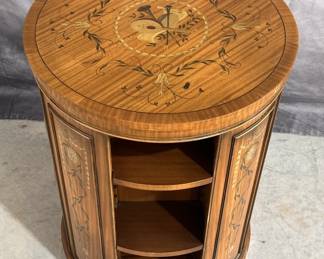 Revolving Drum Bookcase w/ Music & Vine Motifs