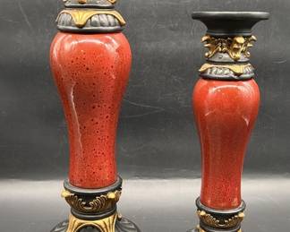 Italian Style Red, Black, & Gold Candle Holders