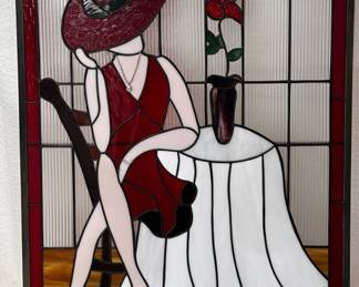 Art Deco Stained Glass Lady with CZ Necklace