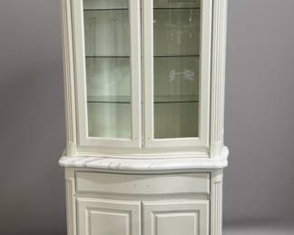 White Shabby Chic Display Cabinet w/ Marble Accent