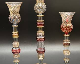 3- Mackenzie Childs Art Glass Aerial Candlesticks