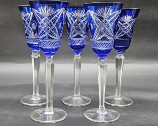 Bohemian Cobalt Cut to Clear Long Stem Cordials