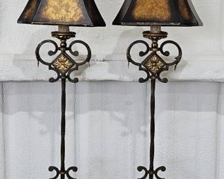 Pair Iron French Empire Buffet Lamps w/ Shades