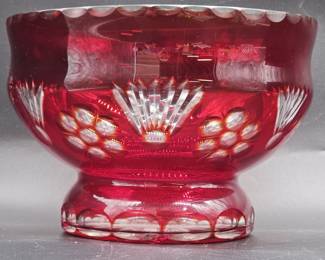 Bohemian Ruby Red Cut to Clear Footed Bowl