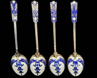 4- Vintage Sterling & Enamel Demitasse Spoons