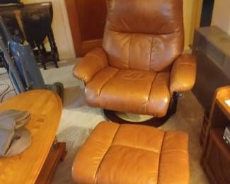 Leather faux swivel recliner chair w/ottoman (storage under foot rest).