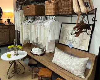 Antique Pew Bench and European Linens