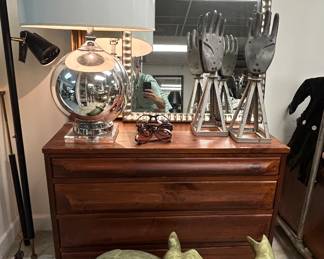 Mid century Chest ,Mirrors, and Large Stone Elephant