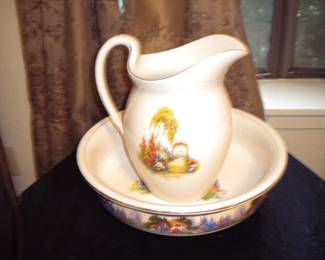 Ornate bowl & pitcher