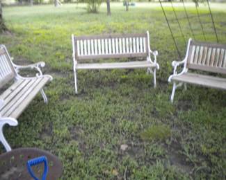 Metal and wood benches