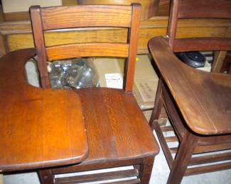 Several wooden school desks