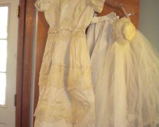 Vintage wedding dress, train and veil