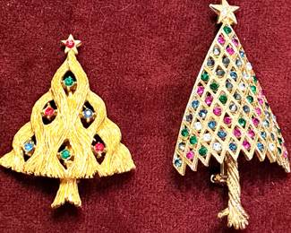 CORO & JJ VINTAGE CHRISTMAS TREE PINS BROOCHES