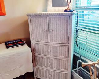 WICKER DRESSER, MIRROR, MAGAZINE RACK