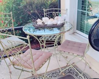 1960's WROUGHT IRON TABLE & FOLDING CHAIRS