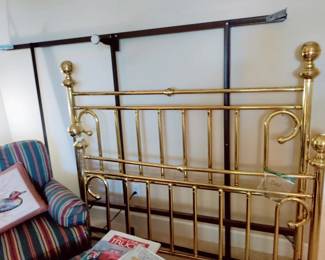 QUEEN BRASS (FAUX) HEADBOARD AND FRAME