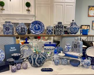 DECORATIVE BLUE/WHITE METAL PUMPKIN, PRECIOUS SEE NO EVIL, HEAR NO EVIL, SAY NO EVIL OWLS, DENIM & DIAMONDS THE STORY OF EMMA LEE TURNEY’S ROUND TOP ANTIQUES FAIR, HIGHLIGHTS OF HOUSTON COLLECTOR’S PLATE DESIGNED BY MARY PETTY , BEAUTIFUL BLUE & WHITE HOME DECOR ACCENTS