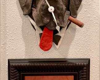 AWESOME VINTAGE PAPER MACHE DOG WALL CLOCK