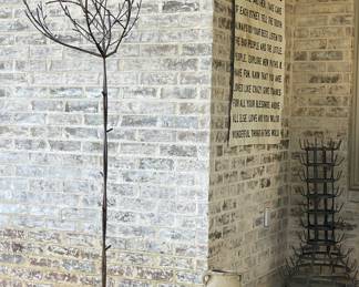 INDOOR/OUTDOOR SCULPTURE TREE, TRIPLE TERRACOTTA GLAZED JARDINIERES, BOTTLE TREE
