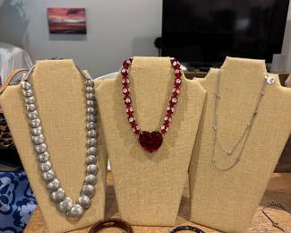 STERLING SILVER NAVAJO PEARL PILLOW BEAD NECKLACE BY LESTER ORTIZ, BOTTEGA VENETA TEXTURED LEATHER BANGLE -MADE IN ITALY