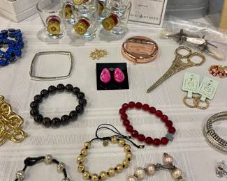 LOVELY COSTUME JEWELRY, SHOTGUN SHELL SHOT GLASSES PURCHASED FROM ROUND TOP ANTIQUES & DESIGN CENTER