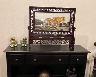 THOMASVILLE FURNITURE, GILBERT MANTLE CLOCK, VINTAGE CHINESE DOUBLE SIDED TABLE SCREEN