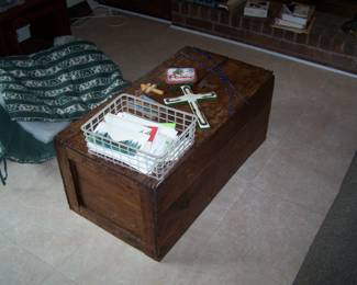OLD PINE TRUNK/BOX & MISC.
