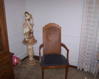 STATUE & PEDESTAL AND ONE OF THE DINING CHAIRS