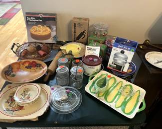 southwest pattern dishes, electric dip pot, coffee press